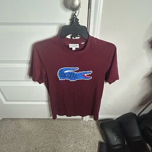 Lacoste Burgundy Tee with Blue Crocodile Logo